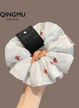 新中式素雅白色碎花大肠发圈女百搭扎低马尾发绳丸子头花发饰头绳