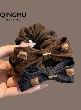 韩国晴暮咖色豹纹蝴蝶结小肠发圈卡通小熊马尾发绳高弹力皮筋发饰