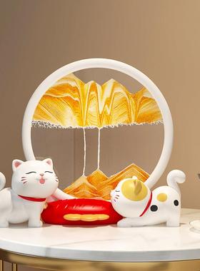 招财猫流沙画 画沙漏摆件轻奢高档家居客厅酒柜电视柜办公室桌装