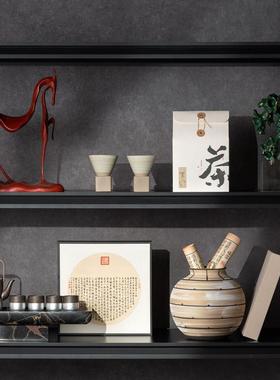 新中式展示柜艺术工艺品摆饰办公室书柜样板间茶室老钱风软装饰品