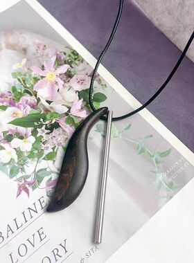 青岛出口小众设计檀木金属吊坠项链长款不规则百搭毛衣链简约项链