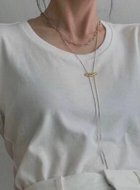 青岛出口松本惠奈同款金银撞色长抽拉项链小众双层秋冬毛衣长项链