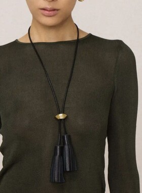 青岛出口复古皮革长款流苏毛衣链简约个性百搭长款吊坠小众项链