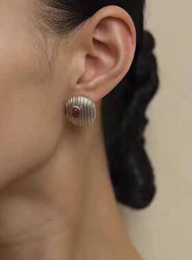 青岛出口椭圆侧镶宝石项链简约气质高级感皮绳纹理吊坠小众项链