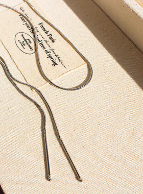 青岛出口小众极简几何方形蛇骨链条长项链抽拉可调节叠戴毛衣链