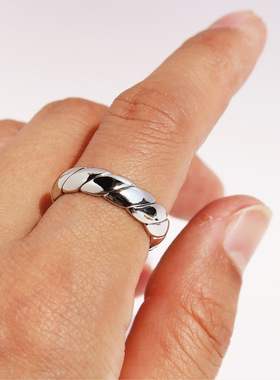 青岛铜镀真金波浪斜纹线条开口戒指可调节男女小众中性香风戒指