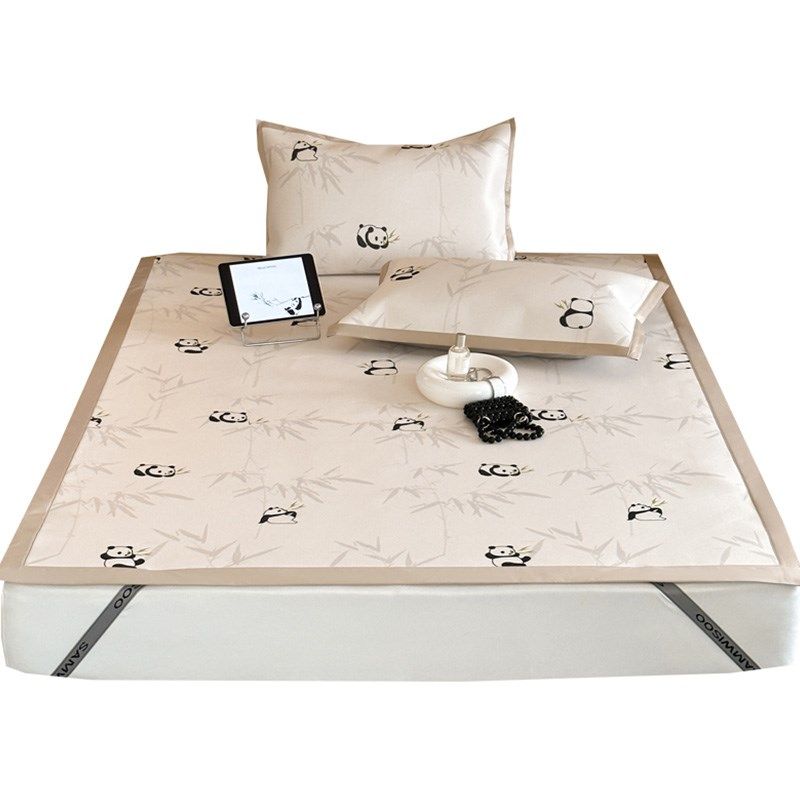 夏季凉感高端冰藤凉席三件套可爱熊猫数码印花可水洗折叠空调软席,淘宝优惠券,粉丝福利购,淘宝优惠卷