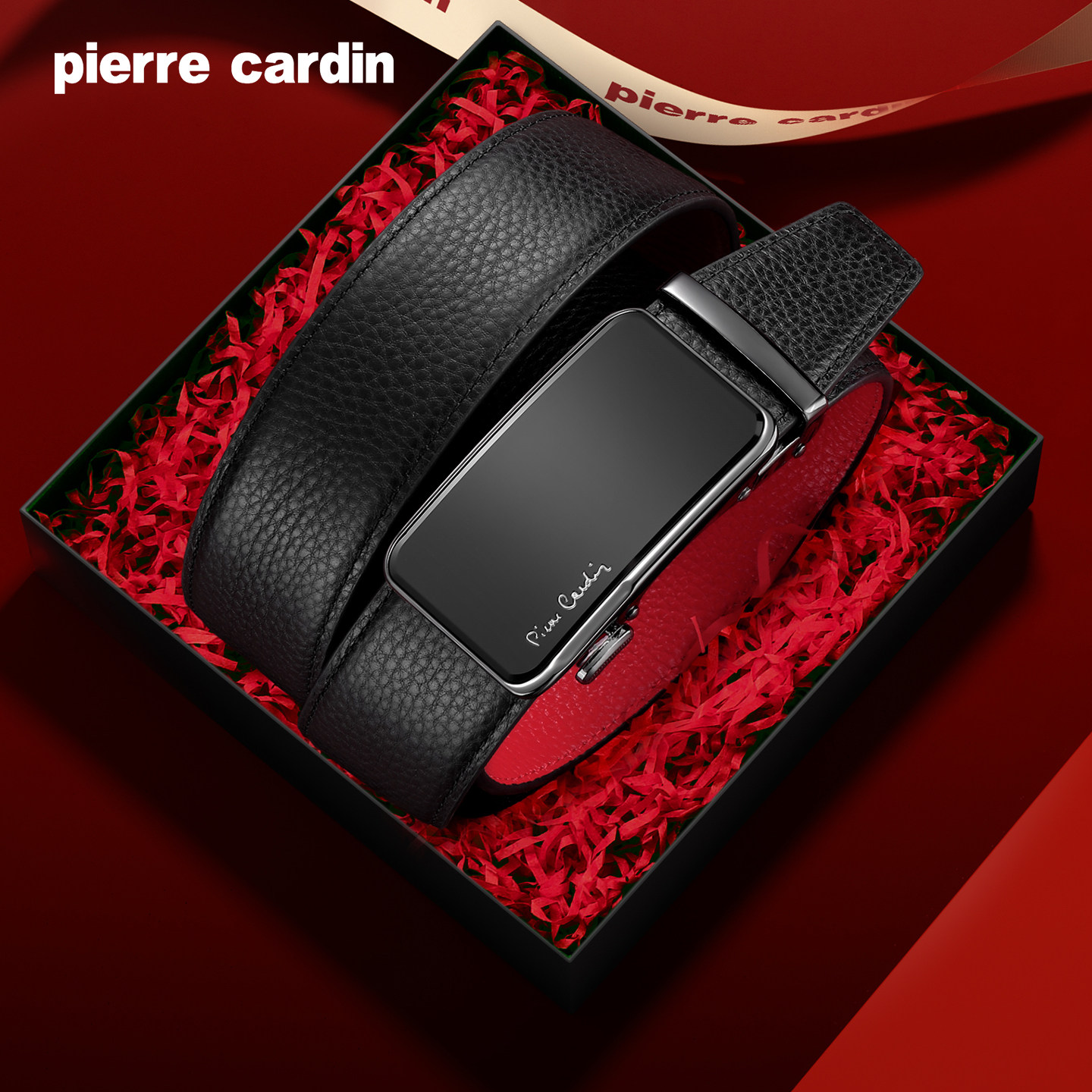 【本命年】皮尔卡丹正品皮带男款真皮红腰带男士裤带结婚新年礼物