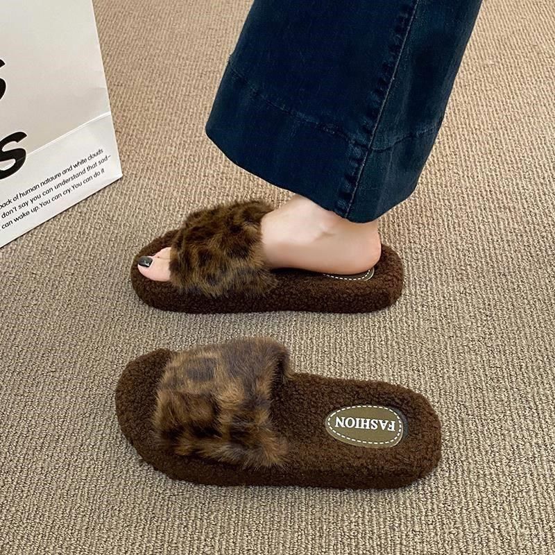 毛拖鞋女款外穿2025新款豹纹棉拖鞋秋冬季室内家居厚底保暖一字拖,淘宝优惠券,粉丝福利购,淘宝优惠卷