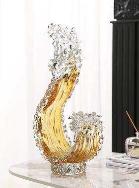 现代轻奢招财玻璃风生水起工艺摆件客厅玄关酒店大堂书房装饰摆设