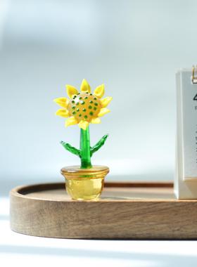 淄博琉璃仿真花向日葵盆栽摆件纯手工办公桌面家居摆设绿植装饰品