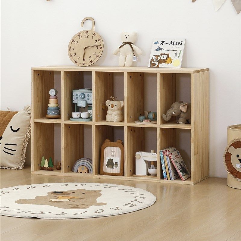 儿童玩具书架二合一收纳架展示落地置物实木格子柜宝宝玩具收纳柜,淘宝优惠券,粉丝福利购,淘宝优惠卷