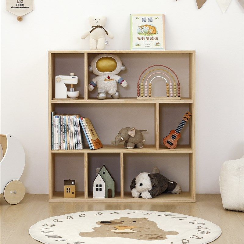 儿童玩具书架二合一收纳架展示落地置物实木格子柜宝宝玩具收纳柜,淘宝优惠券,粉丝福利购,淘宝优惠卷