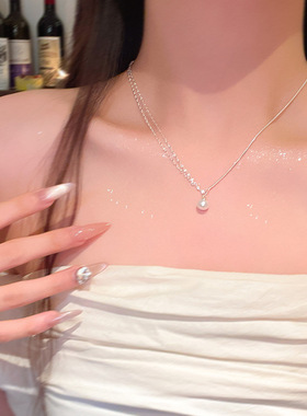 轻奢小众设计感珍珠吊坠钛钢项链