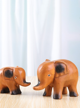 东南亚特色实木雕刻呆萌小象泰国装饰工艺品吉象桌面摆设礼品