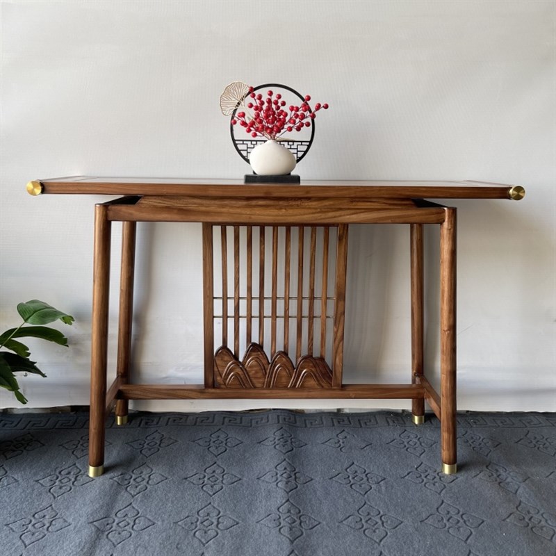 老榆木实木玄关桌中式雕花仿古供桌客厅家用条案几端景台简约入户 - 图1
