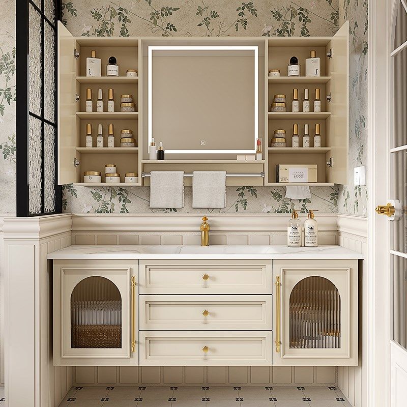法式奶油风浴室柜岩板一体艺术盆洗手洗脸盆毛巾杆镜柜,淘宝优惠券,粉丝福利购,淘宝优惠卷