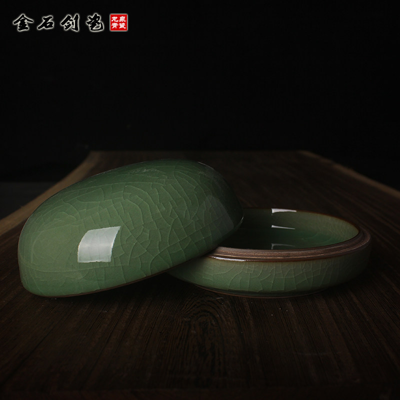 龙泉青瓷陶瓷朱砂瓷缸高盖提环书法印泥盒胭脂盒篆刻书画,淘宝优惠券,粉丝福利购,淘宝优惠卷