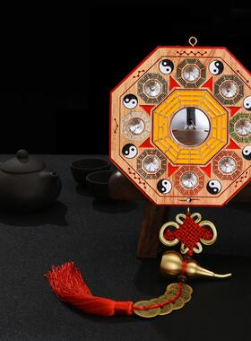 桃木木雕八卦镜家用大门口挂件彩绘九宫八卦凸镜摆件凹面镜