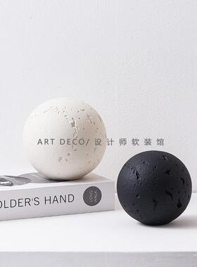 现代简约几何圆球摆件黑白蓝色客厅书柜子陈设样板房售楼部装饰品