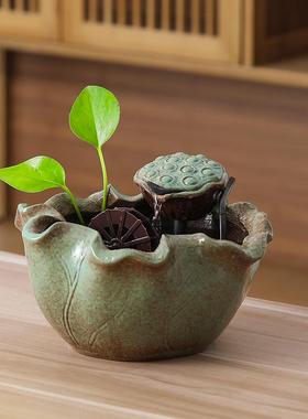 小型莲蓬流水摆件循环水景喷泉水车风水轮招财客厅办公室茶台装饰