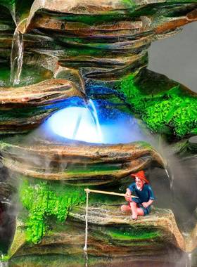 假山高山流水摆件循环水招财客厅装饰喷泉山水盆景风车风水轮礼物