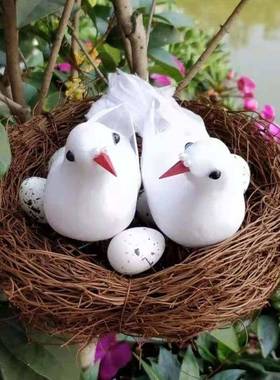 草编鸟窝彷真鸟巢藤编彷真羽毛小鸟手工艺品鸟蛋装饰道具动物模型