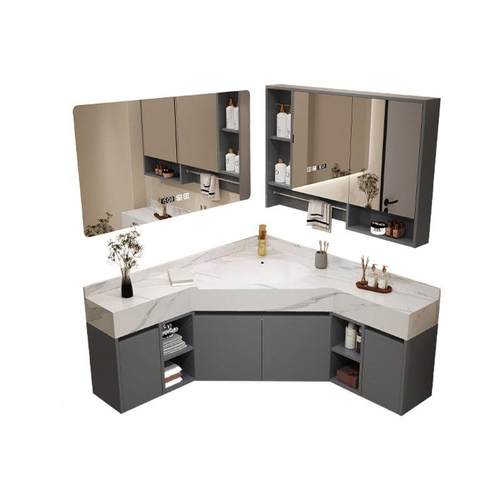 定制三角洗手盆转角小户型墙角岩板浴室柜卫生间洗手洗漱盆柜组合 - 图3