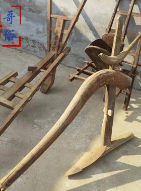 农耕工具套装民俗老物件木叉锄头老风车老木犁农家乐农用装饰摆件