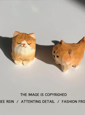 送TA一对小猫小狗 手工木雕摆件橘猫可爱桌面装饰治愈系生日礼物