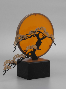 新中式创意铁艺迎客松摆件酒店茶室玄关摆设禅意艺术雕塑软装饰品