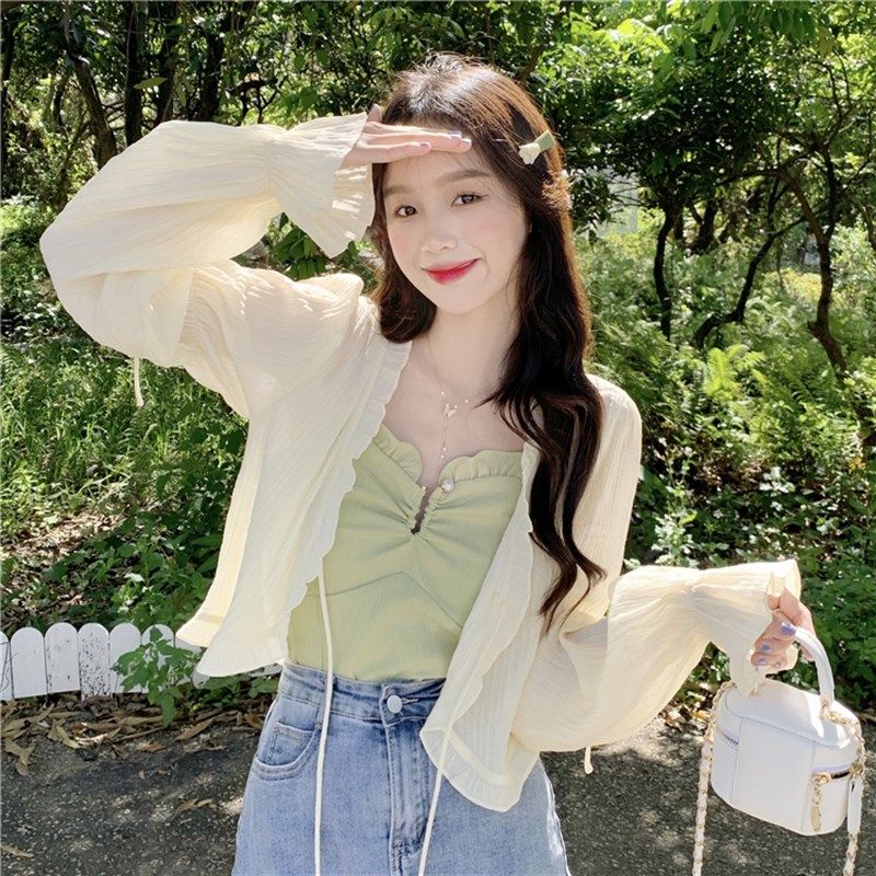 薄款绿色防晒衣外搭女夏季2023新款配吊带裙子小披肩罩衫开衫外套,淘宝优惠券,粉丝福利购,淘宝优惠卷