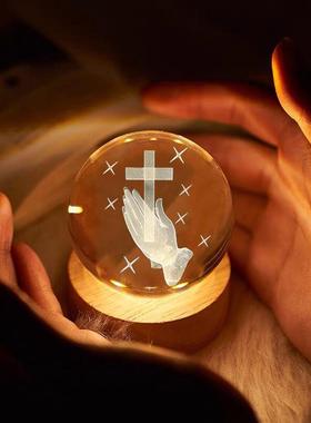 十字架水晶球摆件 创意欧式卧室小夜灯玄关酒柜电视柜装饰品 摆饰