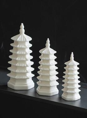 陶瓷手工艺品小摆件家居园艺造景覆古装饰品配件搭配建筑物文昌塔