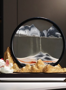 招财猫摆件客厅招财流沙画玄关装饰品背靠金山银山乔迁新居礼品