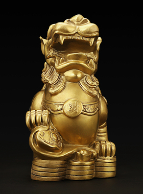 吉善堂 铜貔貅摆件 大号招财雌雄皮丘一对家居客厅装饰工艺品2976