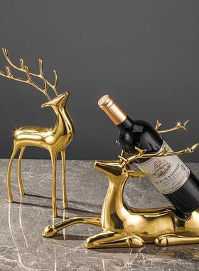 招财全铜鹿一对家居客厅轻奢酒柜工艺品高档一路有你乔迁摆件礼品