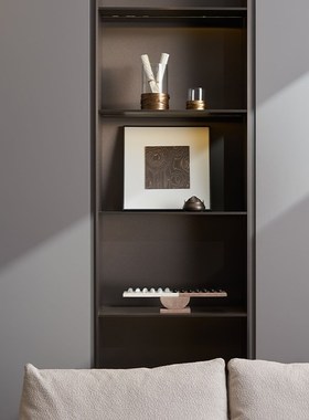 邸高家居 新中式书房柜体软装陈列案列推荐 行云流水挂画铜马摆件