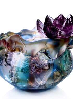 琉璃荷花鱼池聚宝盆摆件家居客厅酒柜装饰品摆设新房乔迁搬家礼品