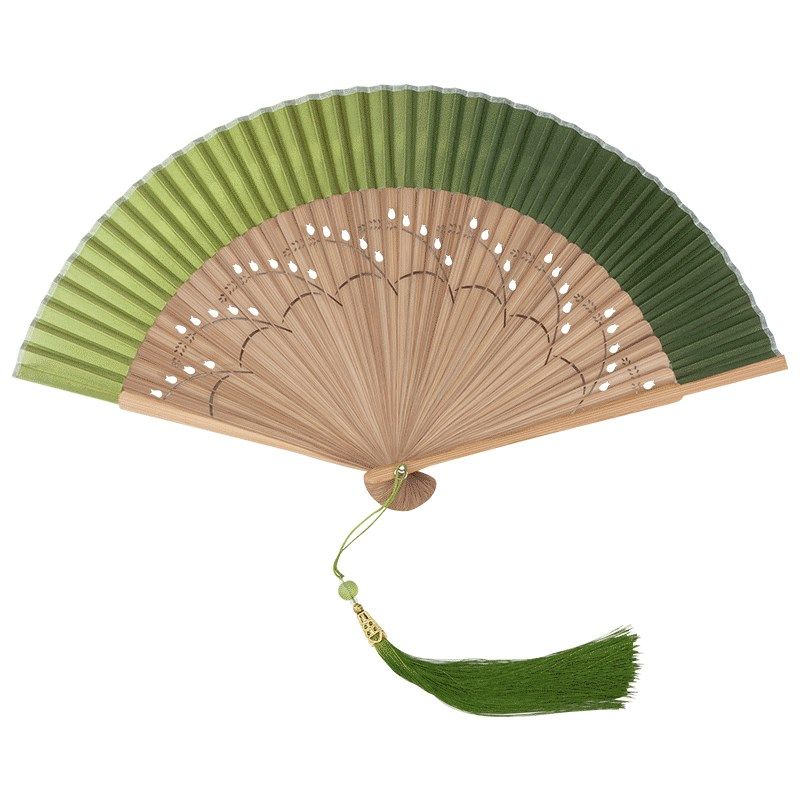 新中式国风女扇旗袍汉服扇子草绿渐变折扇新娘晨袍折叠扇子舞蹈扇,淘宝优惠券,粉丝福利购,淘宝优惠卷