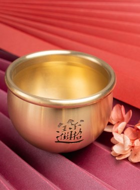 黄铜聚宝盆摆件招財办公室书房客厅家居装饰铜缸元宝乔迁开业礼品