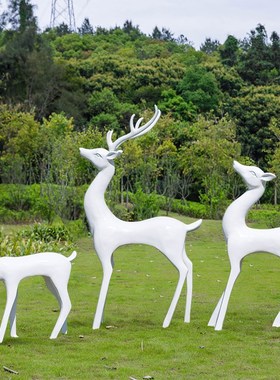 户外园林景观几何抽象鹿玻璃钢梅花鹿雕塑房地产动物装饰小品摆件