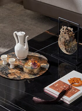 繁花Art 新中式样板间客厅电视柜玉璧摆件复古书房书桌书柜装饰品