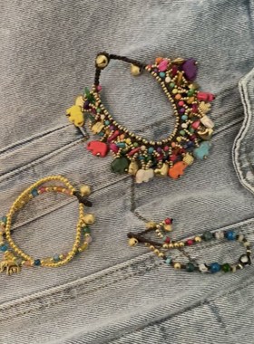 手作新中式 古着手链民族风藏式编织手绳异域珠子手饰2023年饰品