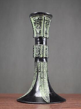 器青酒铜彷古觚花觚花GJT插器覆古家居装饰品桌面摆件中式汉婚天