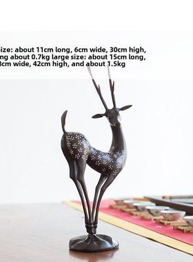 铜梅鹿GAV摆件创意家工居花装饰品客厅艺品紫铜福禄寿喜鹿结婚礼