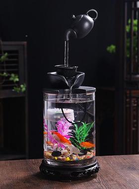 金水族箱流水摆鱼件喷泉自动室循888888环生态缸装饰小型桌面办公