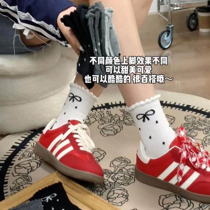 新款ins潮四季秋蝴蝶结波点花边堆堆袜学生日系网红中筒女袜,淘宝优惠券,粉丝福利购,淘宝优惠卷