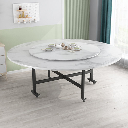 折叠圆餐桌家用小户型大圆桌简约10人吃饭餐桌加厚酒店带转盘桌子 - 图2