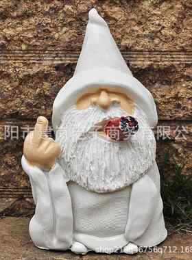 跨境中指抽烟美式树脂品摆件花园侏儒雕塑小矮人雕像个性摆件
